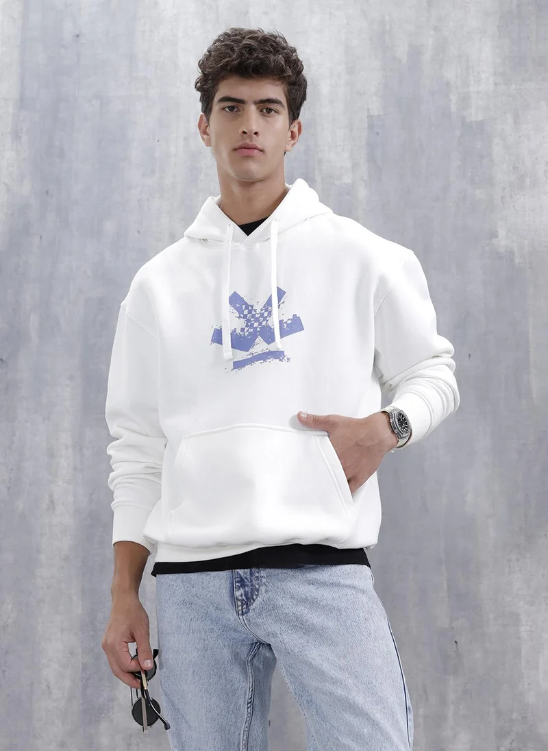 روجن Men's Casual Branded Oversized Fit Sweatshirt | White
